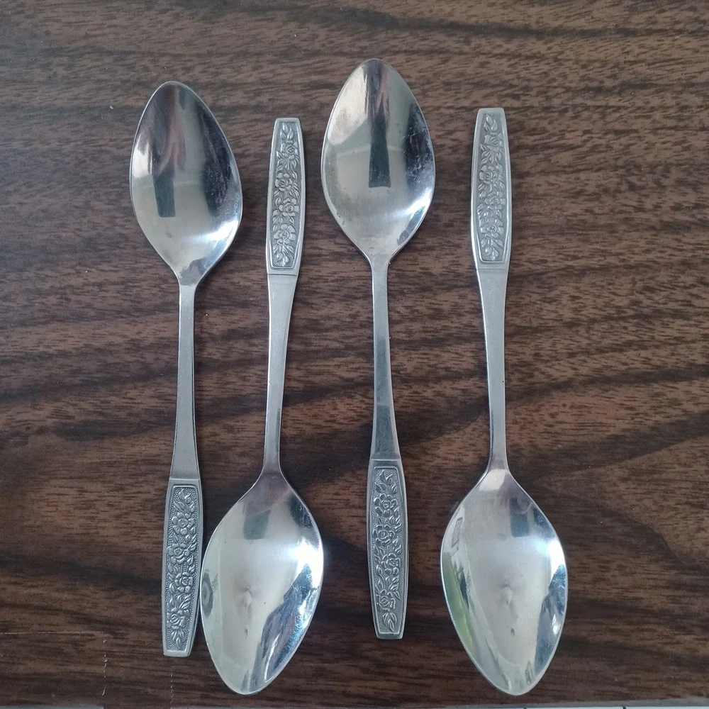 Customcraft Teaspoons Set of 4 6in Silver Floral Stainless Steel MCM Replacement